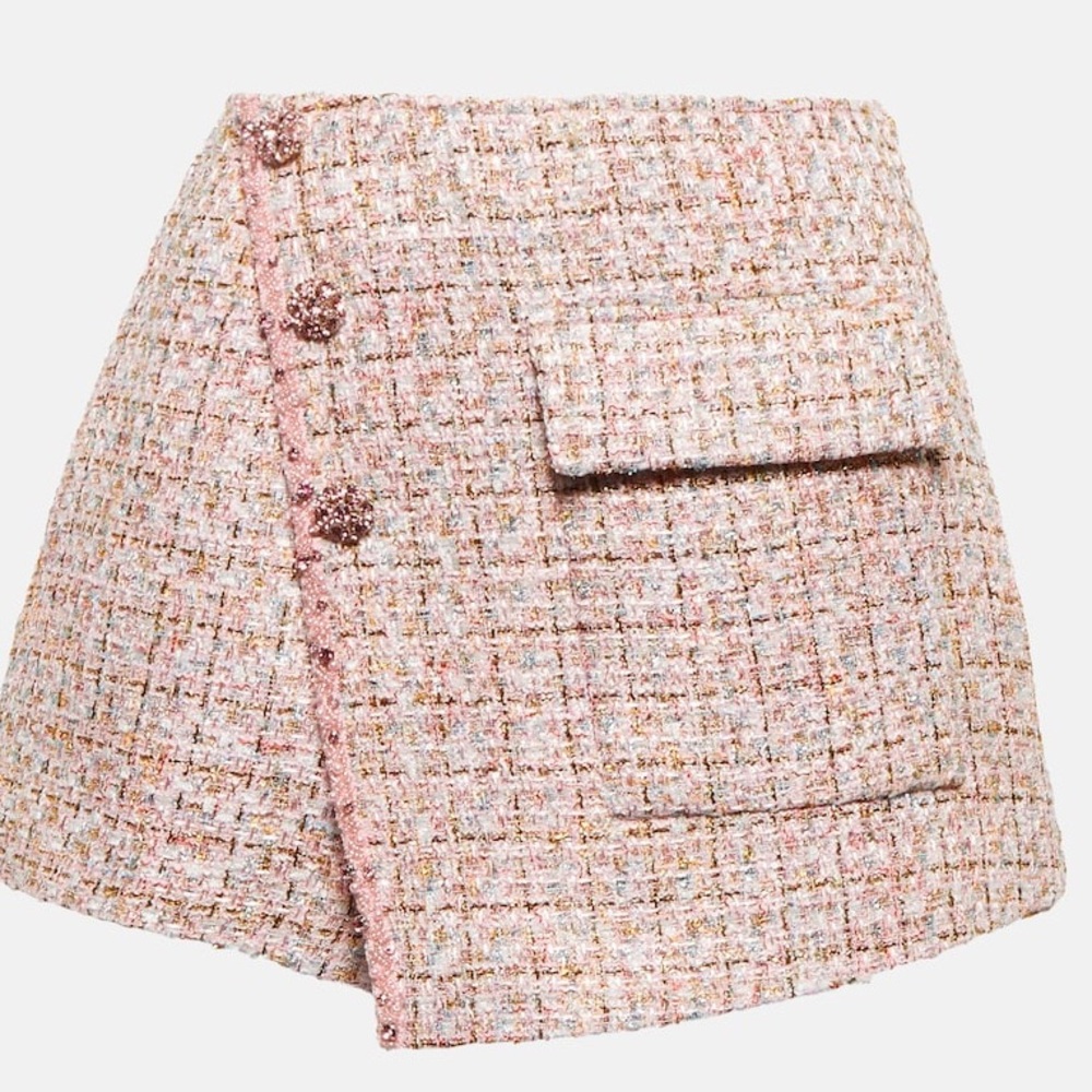 Self Portrait Embellished High Waist Tweed Shorts